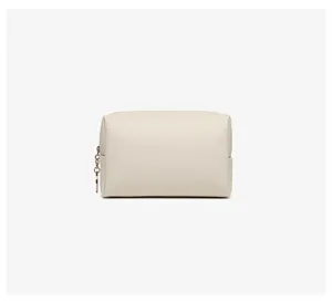 Premium cream PU leather cosmetic bag with durable zipper and elegant gold chain