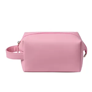Grote roze waterdichte make-uptas van PU-leer met handvat voor reisopslag en make-up