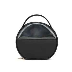 Waterproof Portable Round Makeup Bag PU Leather Transparent PVC Travel Toiletry Organizer Handheld Cosmetic Pouch