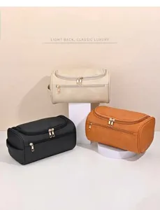 Beauty case in pelle PU premium in nero, beige e marrone per viaggi