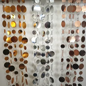 Metallic sequin curtain for wedding backdrop, hanging beaded string decoration for party.