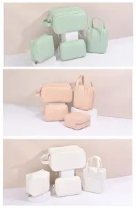 Set mit pastellfarbenen PU-Leder Kosmetiktaschen in verschiedenen Größen und Farben