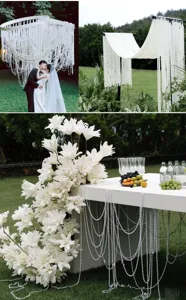 Close-up of 10mm cream white imitation pearl bead chains used for wedding decor