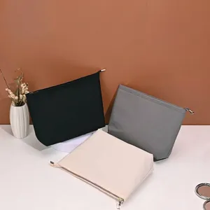 Bolsa de Maquillaje Minimalista de Nailon Color Sólido Ligera Portátil Estuche de Almacenamiento Cosmético Neceser de Viaje Mujer Hombre