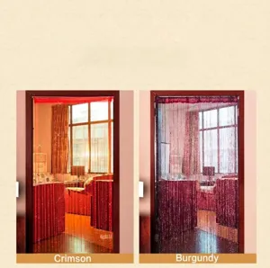 Glitter silver string curtain for doorway room divider in bright red and wine colors