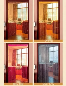 Decorative string curtains in coffee, orange, rose red, and silver gray colors