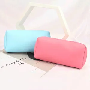 Einfache PU-Leder Make-up Taschen und Federetuis in Blau und Rosa mit großem Fassungsvermögen