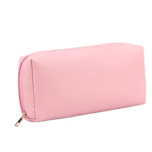 Große rosa Kosmetiktasche aus PU-Leder mit goldenem Reißverschluss für Make-up-Aufbewahrung