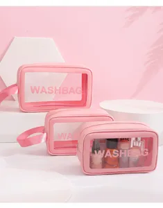 Set di borse trucco rosa impermeabile con finestra per articoli da bagno e cura della pelle