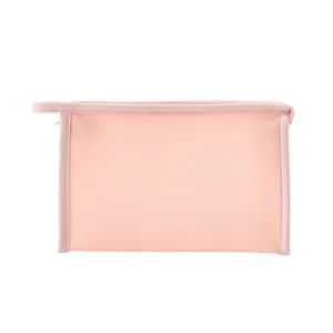 Minimalist pink waterproof PVC cosmetic storage and wash bag with portable handle