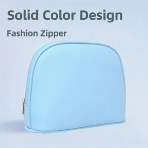 Portable Solid Color Shell Makeup Bag Waterproof PU Leather Travel Toiletry Organizer With Gold Zipper For Women Cosmetic Pouch
