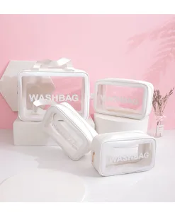 Set professionale di borse da toilette bianche trasparenti impermeabili per skincare e viaggi