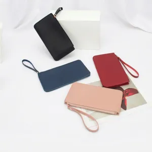 Borsa Cosmetica in Pelle PU Minimalista in Tinta Unita Pochette Impermeabile con Cerniera per Trucco Monete Viaggio Donna