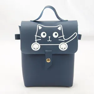 Borsa a Tracolla da Donna in Pelle PU con Stampa Gatto del Fumetto Piccola Borsa a Mano Quadrata Leggera Stile Coreano