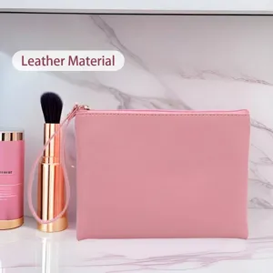 Minimalist Waterproof PU Leather Makeup Bag Large Capacity Cosmetic Pouch With Portable Wristlet Strap Solid Color Organizer