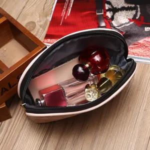 Grande borsa per cosmetici intrecciata rosa con cerniera per trucchi e profumi