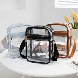 Fashion Transparent PVC Waterproof Crossbody Makeup Bag For Women Men Clear Travel Storage Pouch Shoulder Bag Adjustable Strap