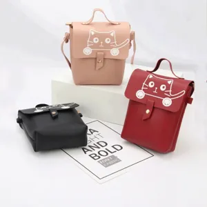 Piccola borsa a tracolla in PU con simpatica stampa di gatto e manico per donna