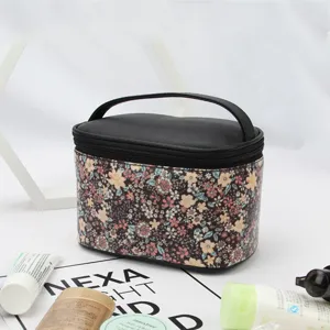 Grosse blumige Kosmetiktasche mit Griff, tragbare wasserdichte PU Make-up Aufbewahrung.
