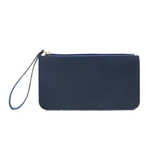 Pochette minimalista in pelle PU blu scuro con cinturino per cosmetici e cellulari