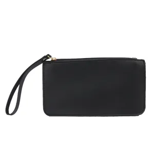 Una pochette da polso minimalista in pelle PU nera per cosmetici e per smartphone