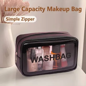 Grote Capaciteit Transparante Make-up Tas Waterdichte PU PVC Toilettas Reizen Draagbare Rits Cosmetische Organizer Voor Dames Heren