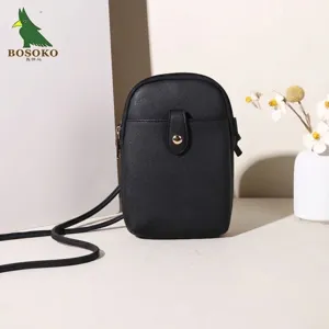 Minimalist PU Leather Mobile Phone Bag For Women Saffiano Texture Crossbody Shoulder Bag Small Lightweight Wallet Purse For Daily Travel