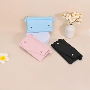 Korean Style PU Leather Crossbody Mobile Phone Bag For Women Kids Simple Solid Color Envelope Small Pouch Coin Purse With Strap