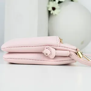 Minimalist pink textured PU leather crossbody phone bag with double zipper layers