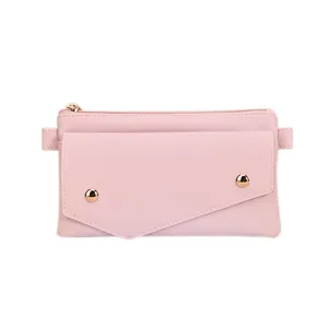 Elegant pink faux leather minimalist crossbody phone bag with gold studs for women and kids
