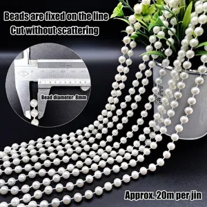 8mm white faux pearl bead chain roll for handcrafting DIY wedding decor and jewelry