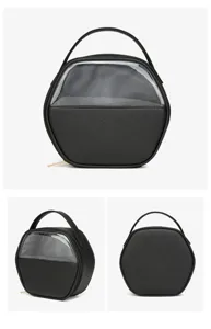 Viste multiple della borsa trucco in PU nero con finestra trasparente