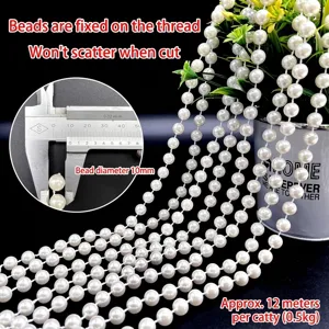 Close-up detail of 10mm off-white faux pearl bead chain for DIY wedding decoration