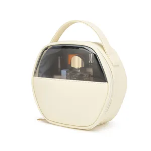 Elegante borsa cosmetica in PU a semicerchio con una ampia finestra trasparente