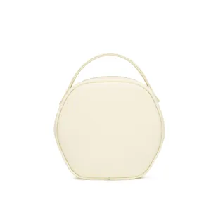 Borsa da trucco semicircolare minimalista in pelle PU con manico per il viaggio