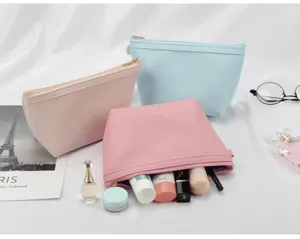 Effen kleur PU cosmetische tas draagbare make-up organizer multifunctionele opbergtas