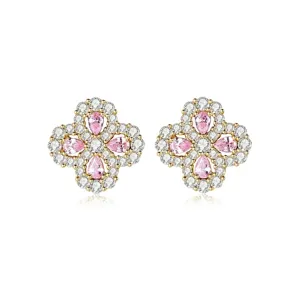 Elegant Zirconia Flower Stud Earrings For Women Four-Petal Floral Design Copper Electroplated Daily Jewelry Gift