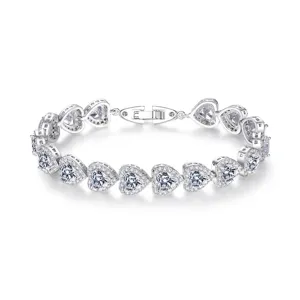 Pulsera de Eslabones de Corazón de Cobre y Circonia para Mujer Elegante Pulsera de Tenis en Forma de Corazón Joyería Coreana