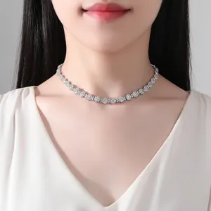 Elegant floral choker necklace with sparkling cubic zirconia, bridal jewelry for women