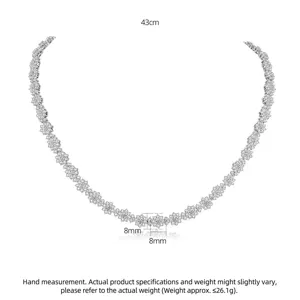 Elegant flower choker necklace with sparkling zircons, 43cm length, bridal jewelry.