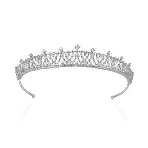 Sparkling zircon bridal tiara with silver finish for elegant wedding hair accessory.