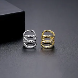 Elegante doppellagige Ohrmanschetten mit Kristallen, stilvoller Schmuck ohne Ohrlöcher