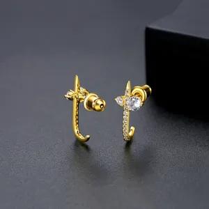 Elegant minimalist gold cross stud earrings with sparkling zircon stones for women