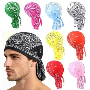 Selezione di bandana durag paisley in vari colori con design classico per testa