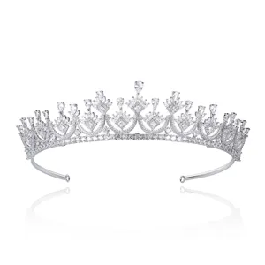Elegant silver bridal tiara crown with sparkling marquise and pear crystals for wedding