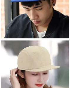 Breathable quick-dry five-panel flat-brim cap worn by models for sun protection