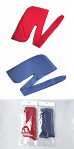 Classic red and blue solid color hip-hop durags featuring long tails and retail packaging
