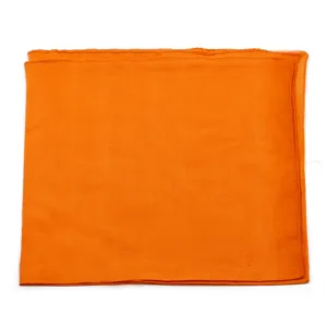 Detailed view of a bright orange hip-hop bandana scarf with fine stitched edges.