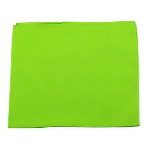 Detail view of a vibrant lime green plain square bandana with visible fabric texture