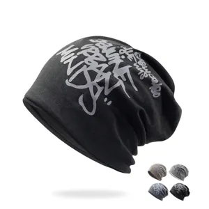 Hip Hop Graffiti Buchstaben Slouchy Beanie Mütze Für Herren Damen Baumwollmischung Bedruckt Dünne Skullcap Turban Hut Casual Streetwear Kopfbedeckung